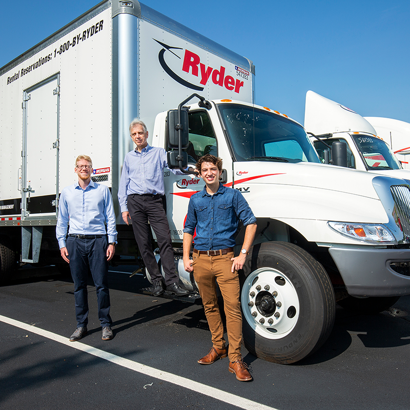 Associate Chair for Innovation and Entrepreneurship and A. Russell Chandler III Chair and Professor Pascal Van Hentenryck (center) with Postdoctoral Researcher Kevin Dalmeijer (left) and undergraduate student Samuel Baskin